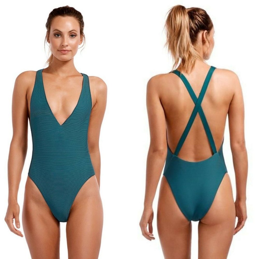 Vitamin A Alana Ribbed Jade One Piece M 8 Teal